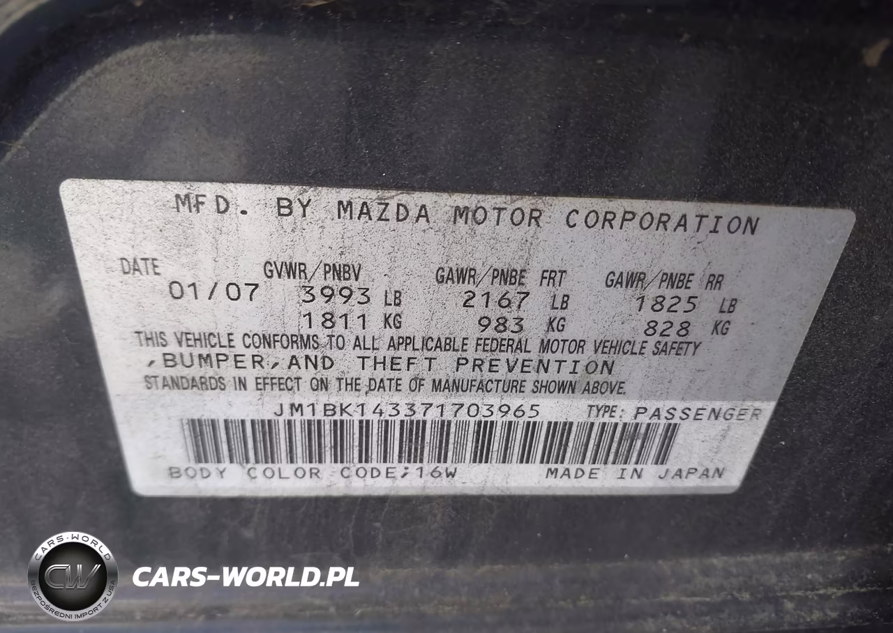 2007 Mazda Mazda3 S Sport VIN:JM1BK143371703965 - 9