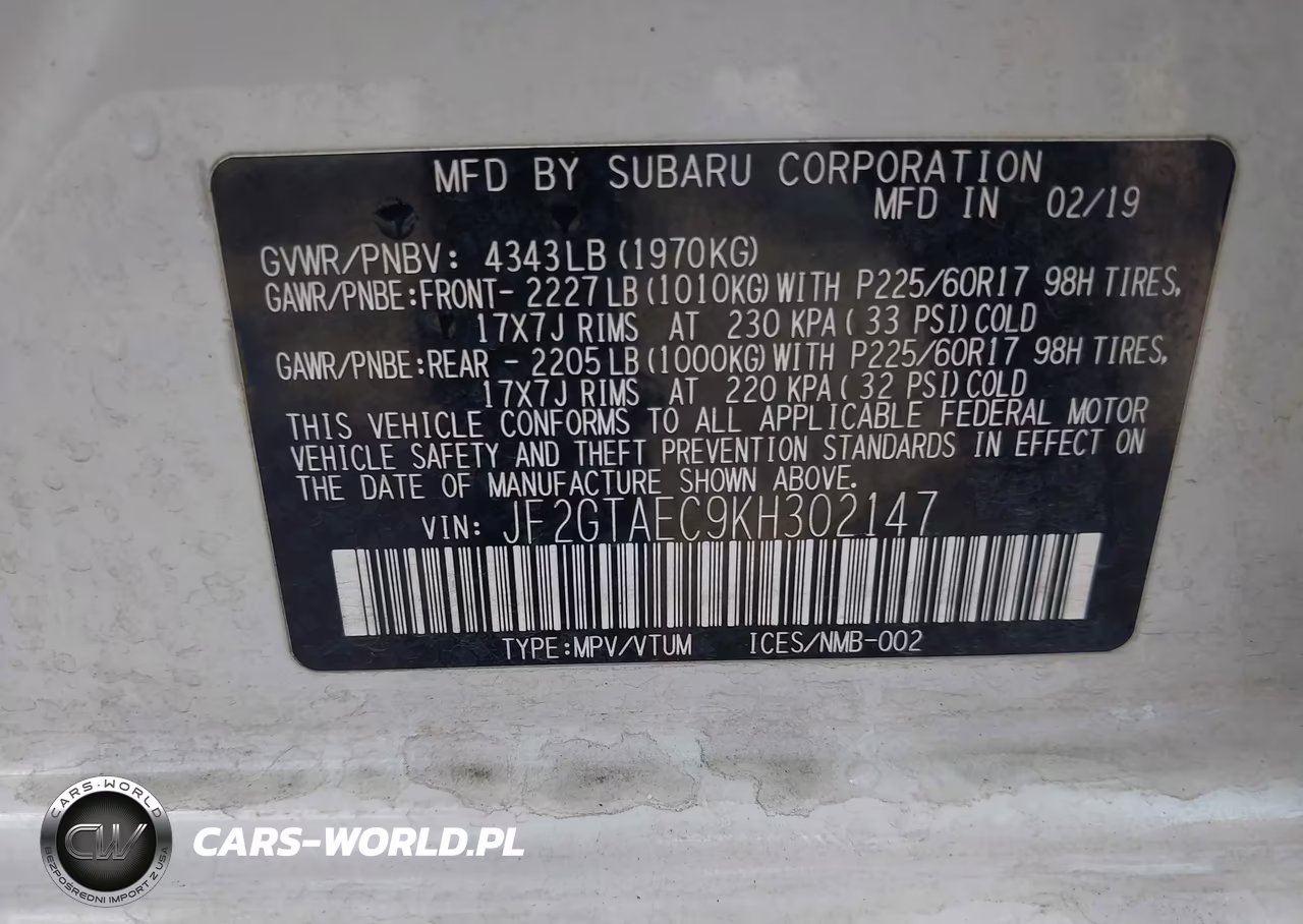 2019 Subaru Crosstrek 2.0I Premium VIN:JF2GTAEC9KH302147 - 9