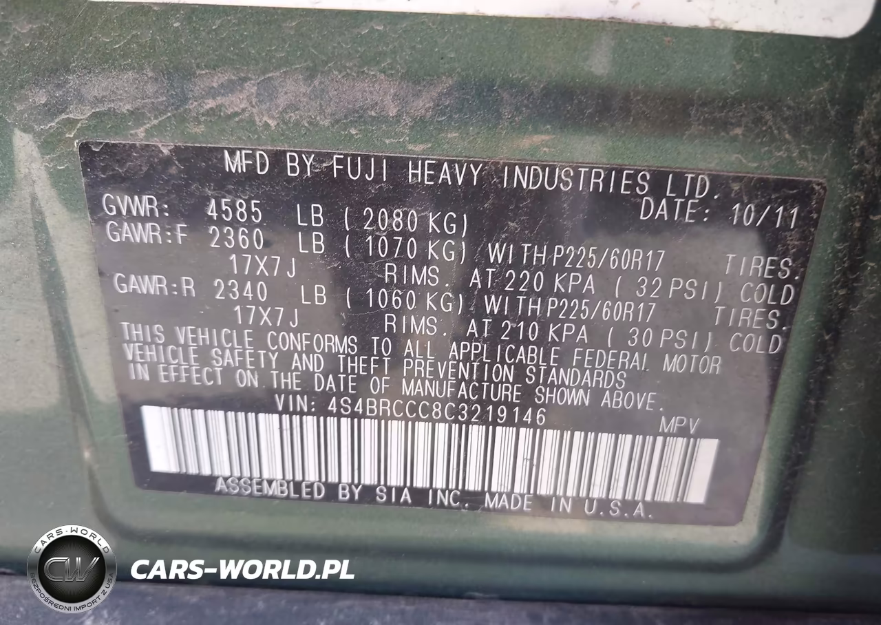 2012 Subaru Outback 2.5I Premium VIN:4S4BRCCC8C3219146 - 9