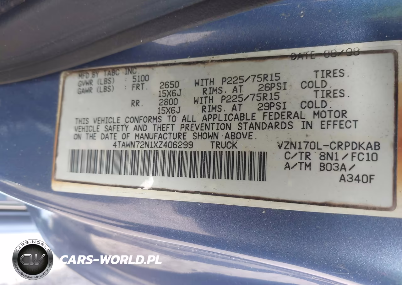1999 Toyota Tacoma VIN:4TAWN72N1XZ406299 - 9