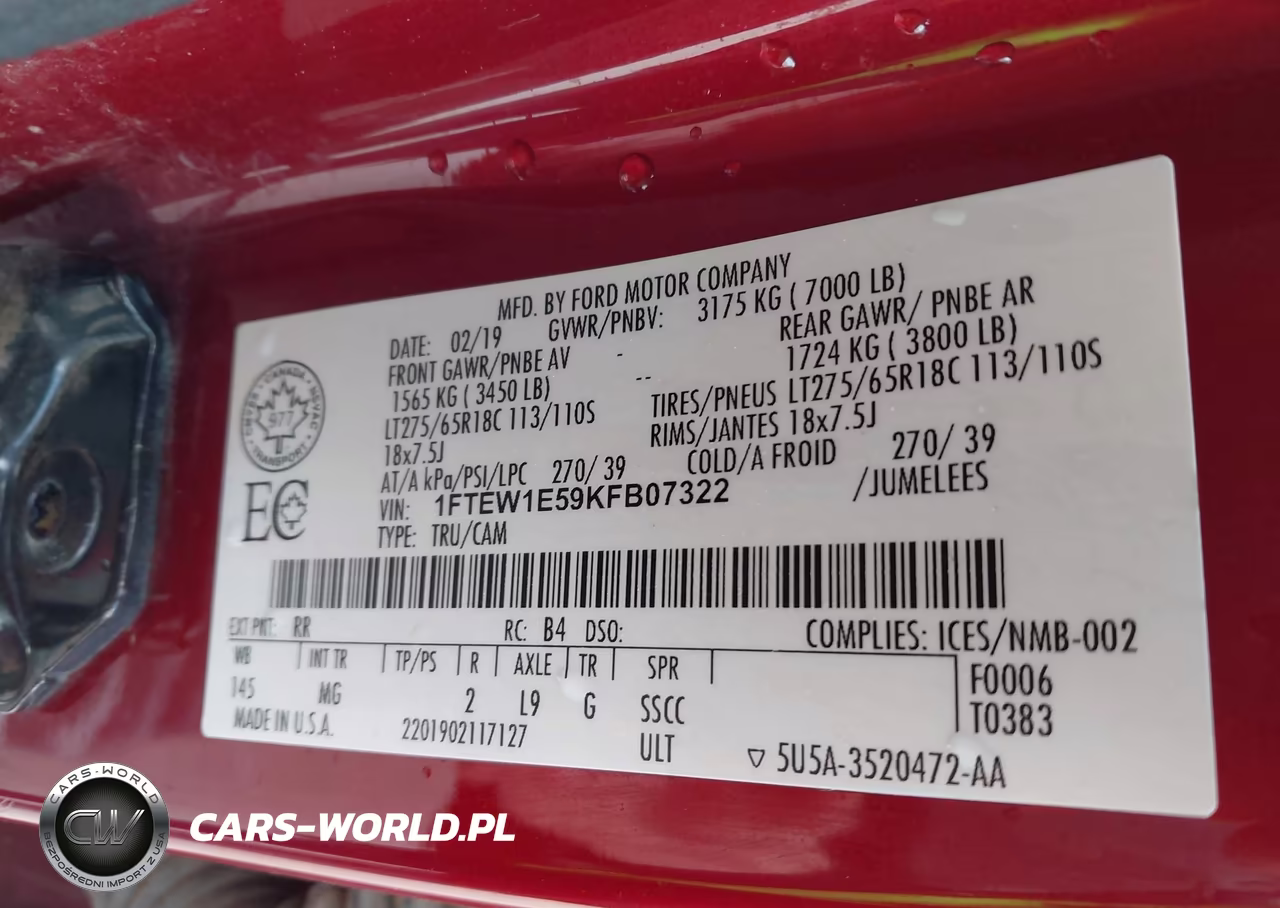 2019 Ford F-150 Xlt VIN:1FTEW1E59KFB07322 - 9