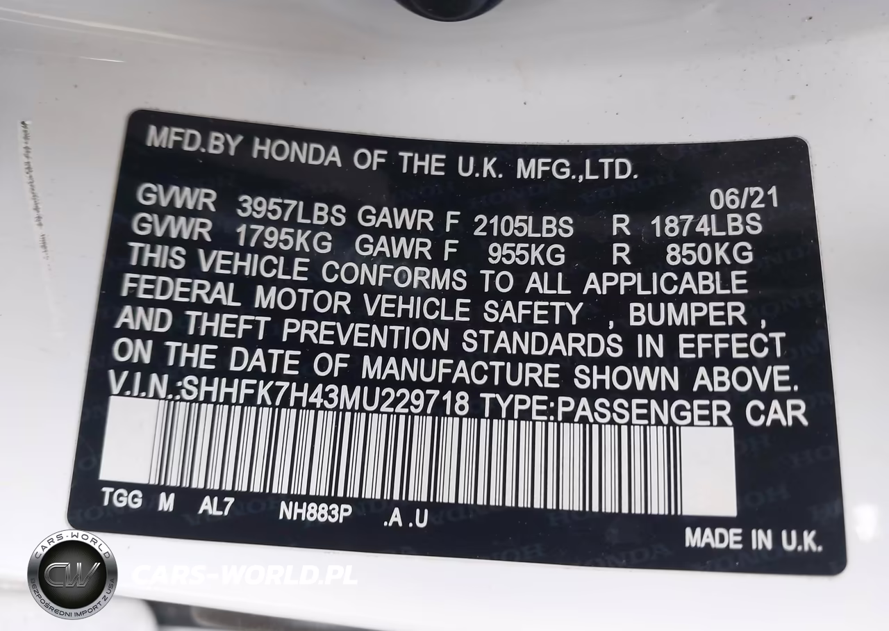 2021 Honda Civic Sport VIN:SHHFK7H43MU229718 - 9