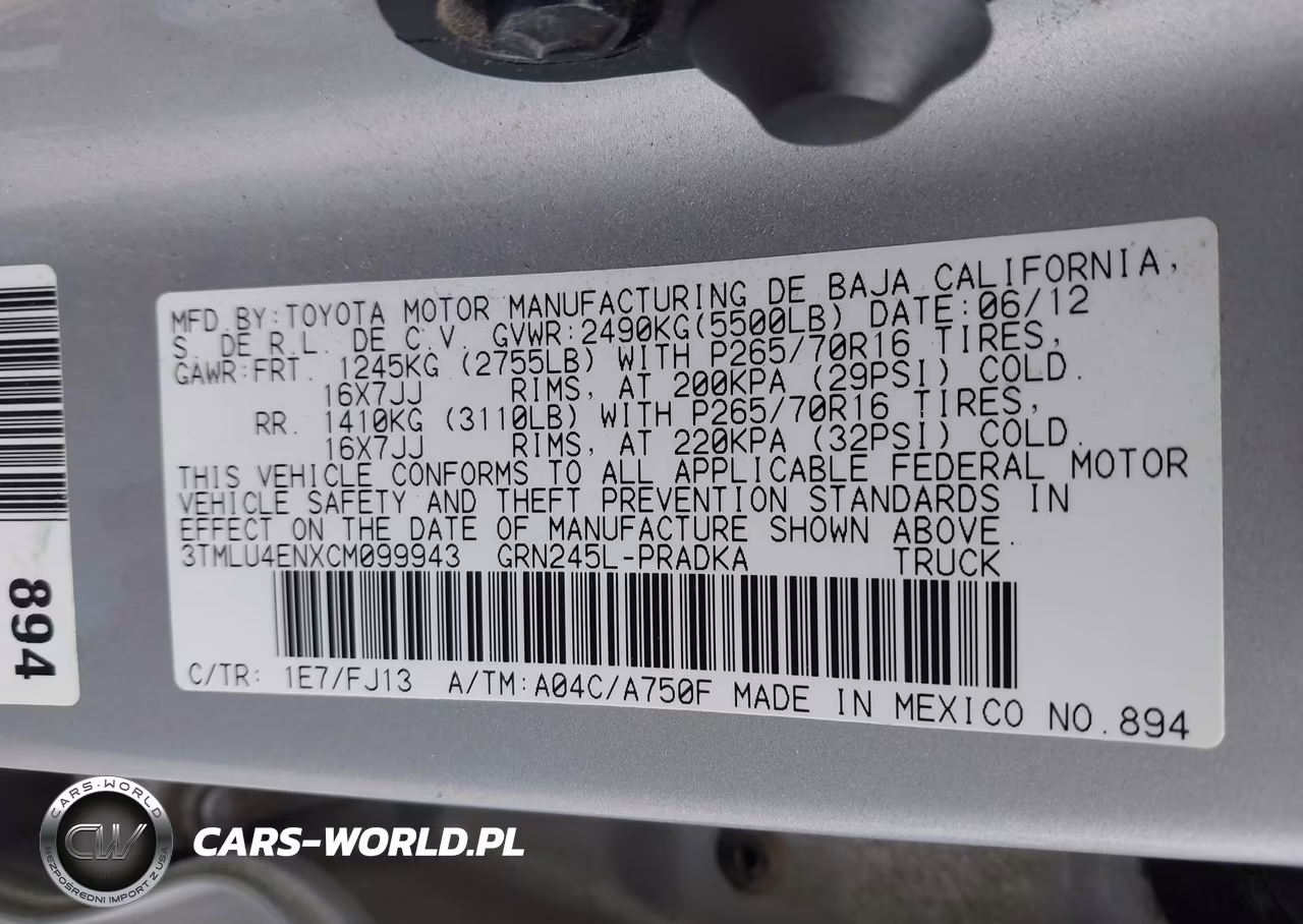 2012 Toyota Tacoma Base V6 VIN:3TMLU4ENXCM099943 - 9