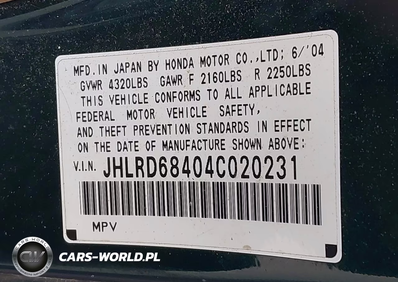 2004 Honda Cr-V Lx VIN:JHLRD68404C020231 - 9