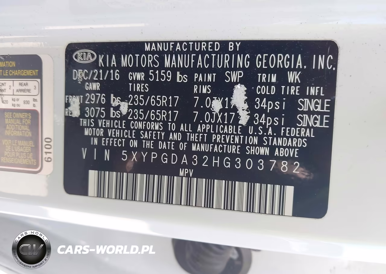 2017 Kia Sorento 2.4L Lx VIN:5XYPGDA32HG303782 - 9
