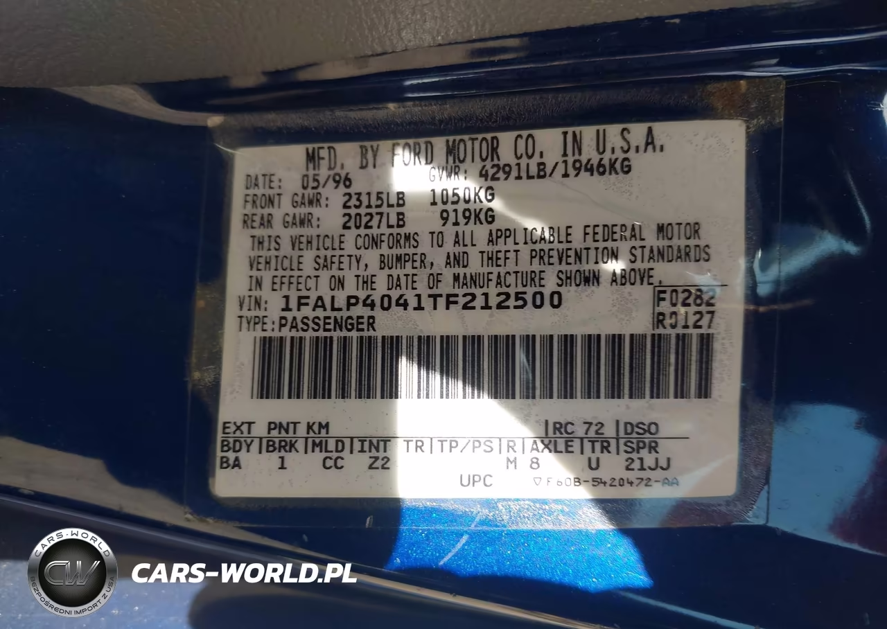 1996 Ford Mustang VIN:1FALP4041TF212500 - 9