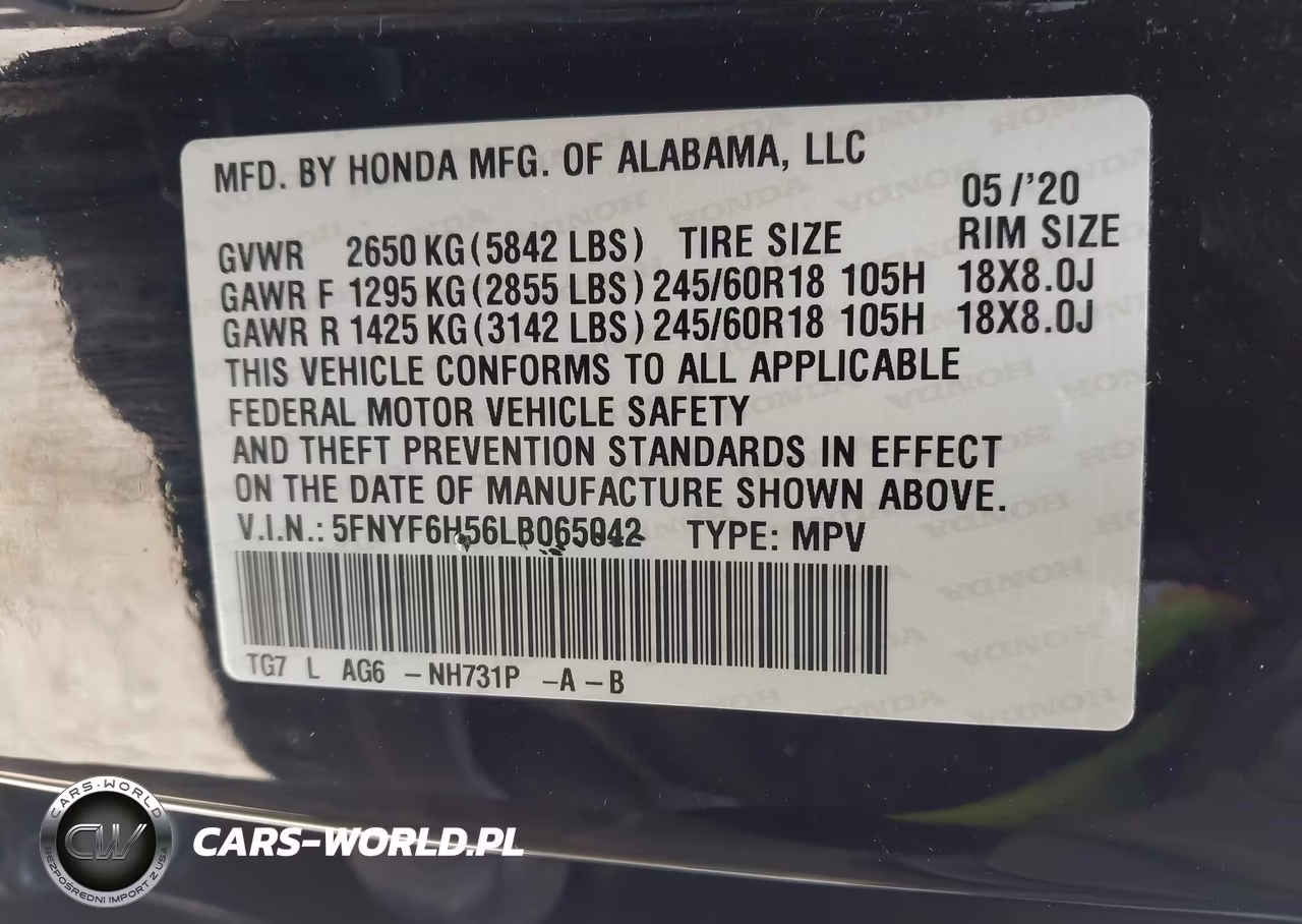 2020 Honda Pilot Awd Ex-L VIN:5FNYF6H56LB065042 - 9
