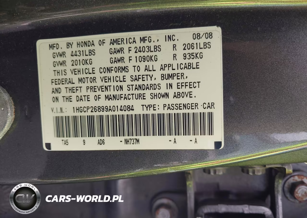 2009 Honda Accord 2.4 Ex-L VIN:1HGCP26899A014084 - 9
