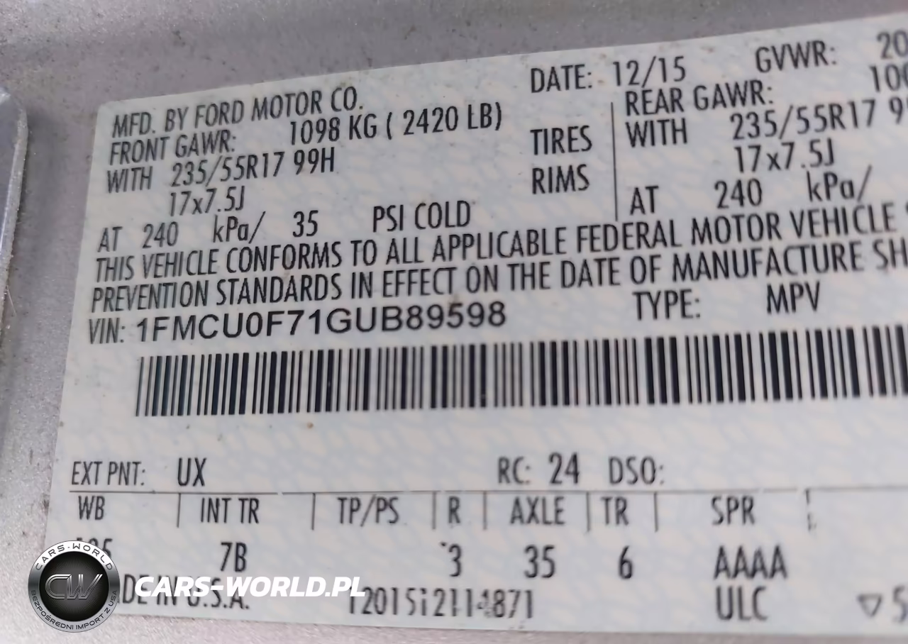 2016 Ford Escape S VIN:1FMCU0F71GUB89598 - 9