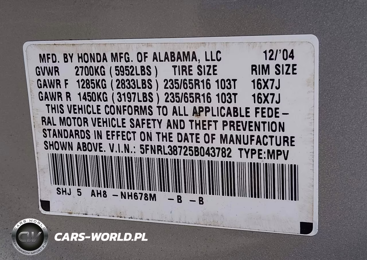 2005 Honda Odyssey Ex-L VIN:5FNRL38725B043782 - 9