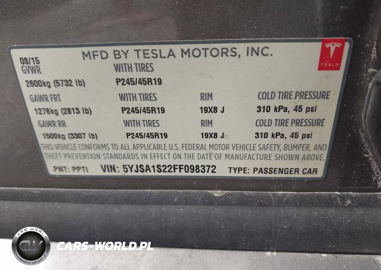 2015 Tesla Model S 70D-85D-P85D VIN:5YJSA1S22FF098372 - 9