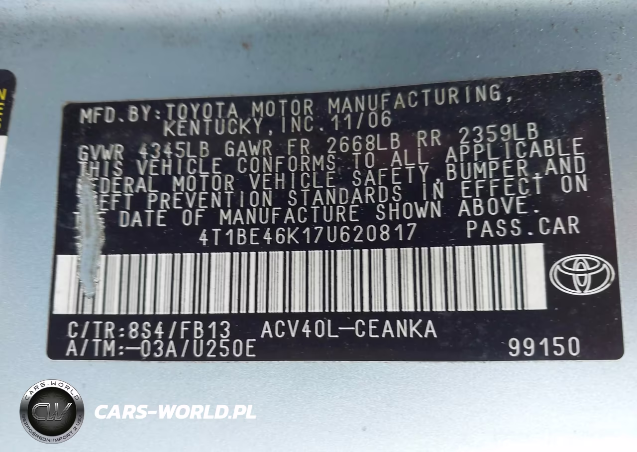2007 Toyota Camry Le VIN:4T1BE46K17U620817 - 9