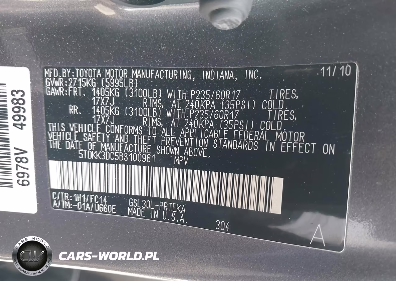 2011 Toyota Sienna Le V6 VIN:5TDKK3DC5BS100961 - 9