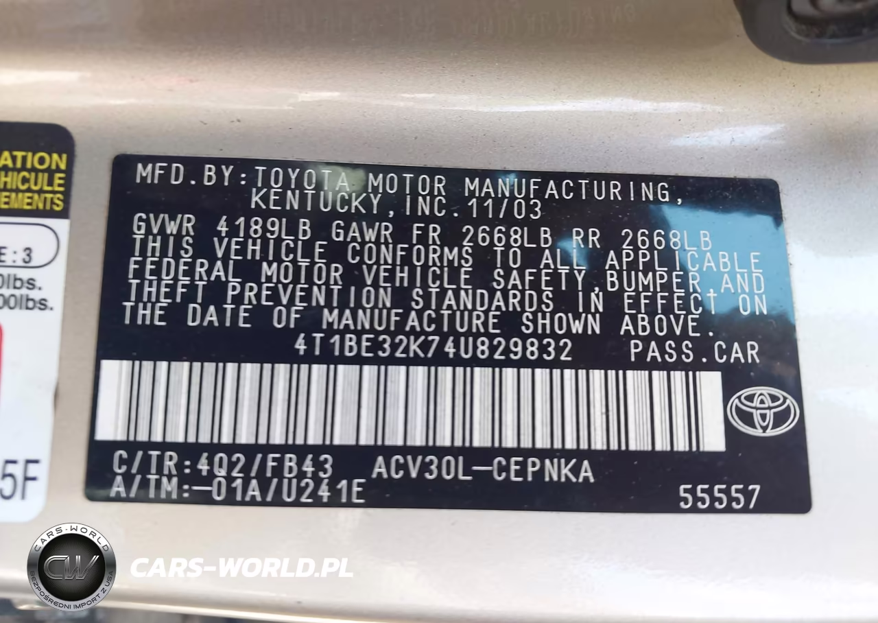 2004 Toyota Camry Le VIN:4T1BE32K74U829832 - 9