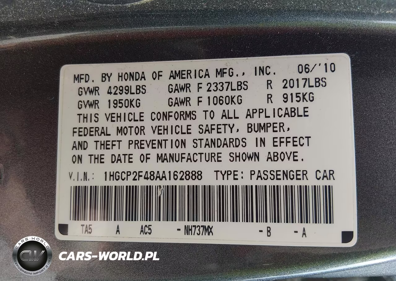 2010 Honda Accord 2.4 Lx-P VIN:1HGCP2F48AA162888 - 9
