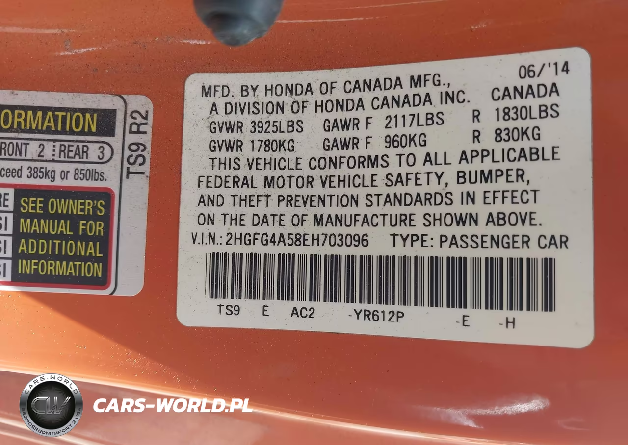 2014 Honda Civic Si VIN:2HGFG4A58EH703096 - 9