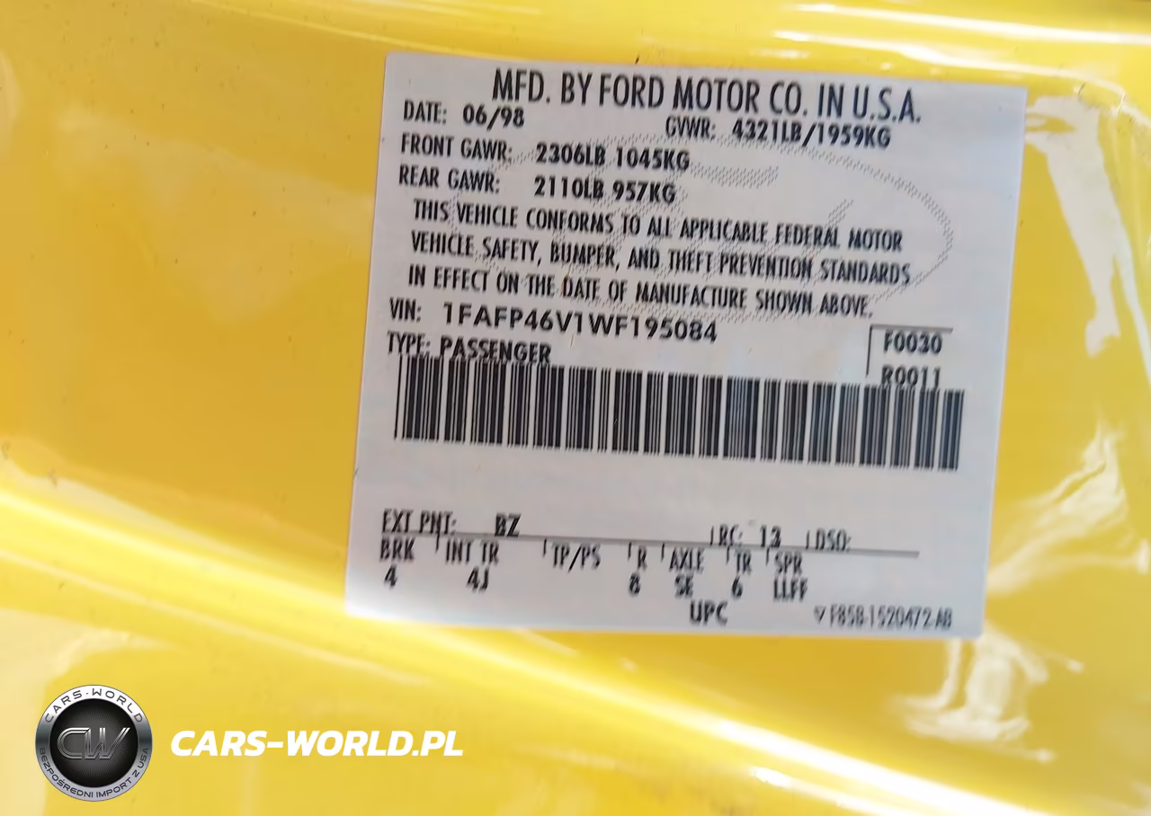 1998 Ford Mustang Svt Cobra VIN:1FAFP46V1WF195084 - 9