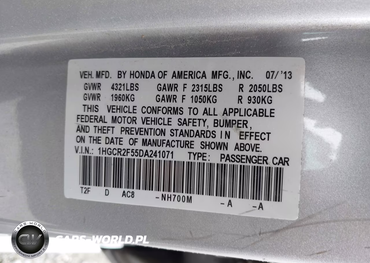 2013 Honda Accord Sport VIN:1HGCR2F55DA241071 - 9