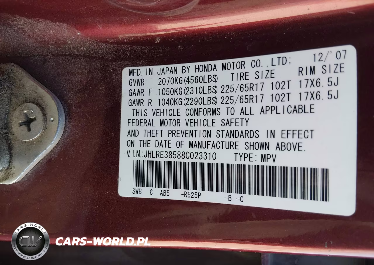 2008 Honda Cr-V Ex VIN:JHLRE38588C023310 - 9