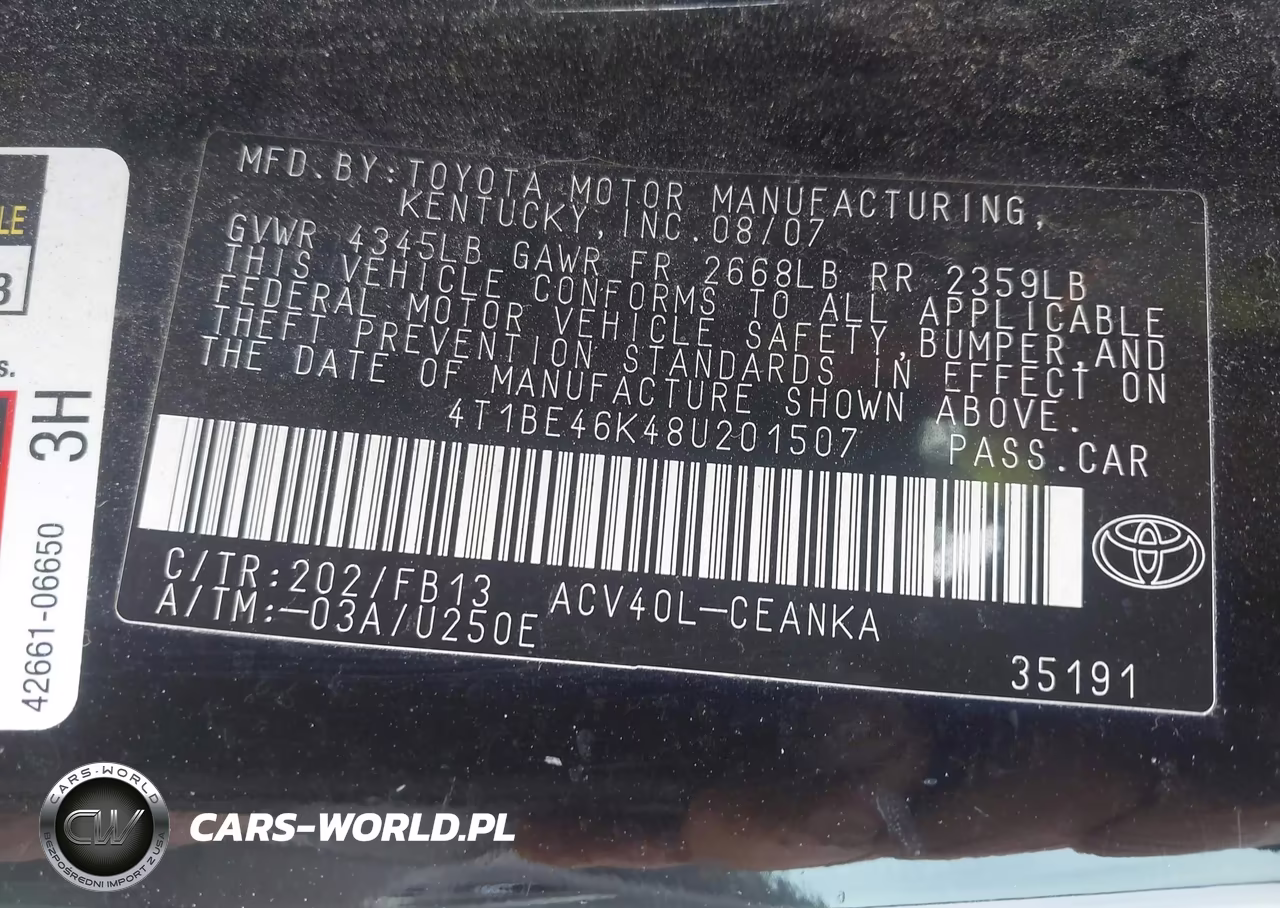 2008 Toyota Camry Le VIN:4T1BE46K48U201507 - 9
