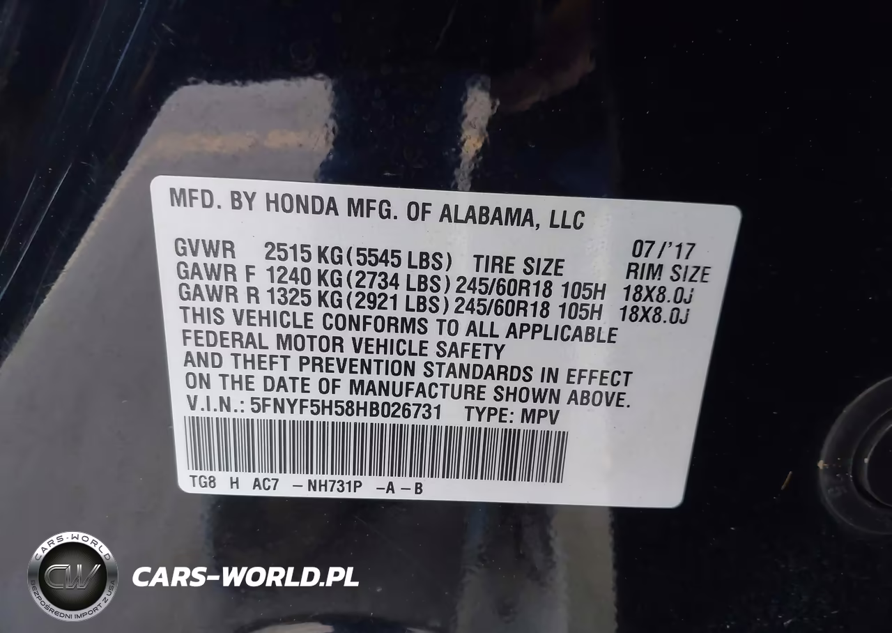 2017 Honda Pilot Ex-L VIN:5FNYF5H58HB026731 - 9