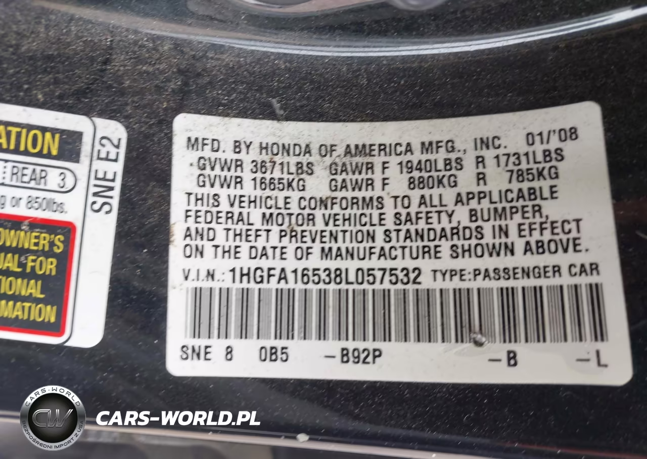 2008 Honda Civic Lx VIN:1HGFA16538L057532 - 9