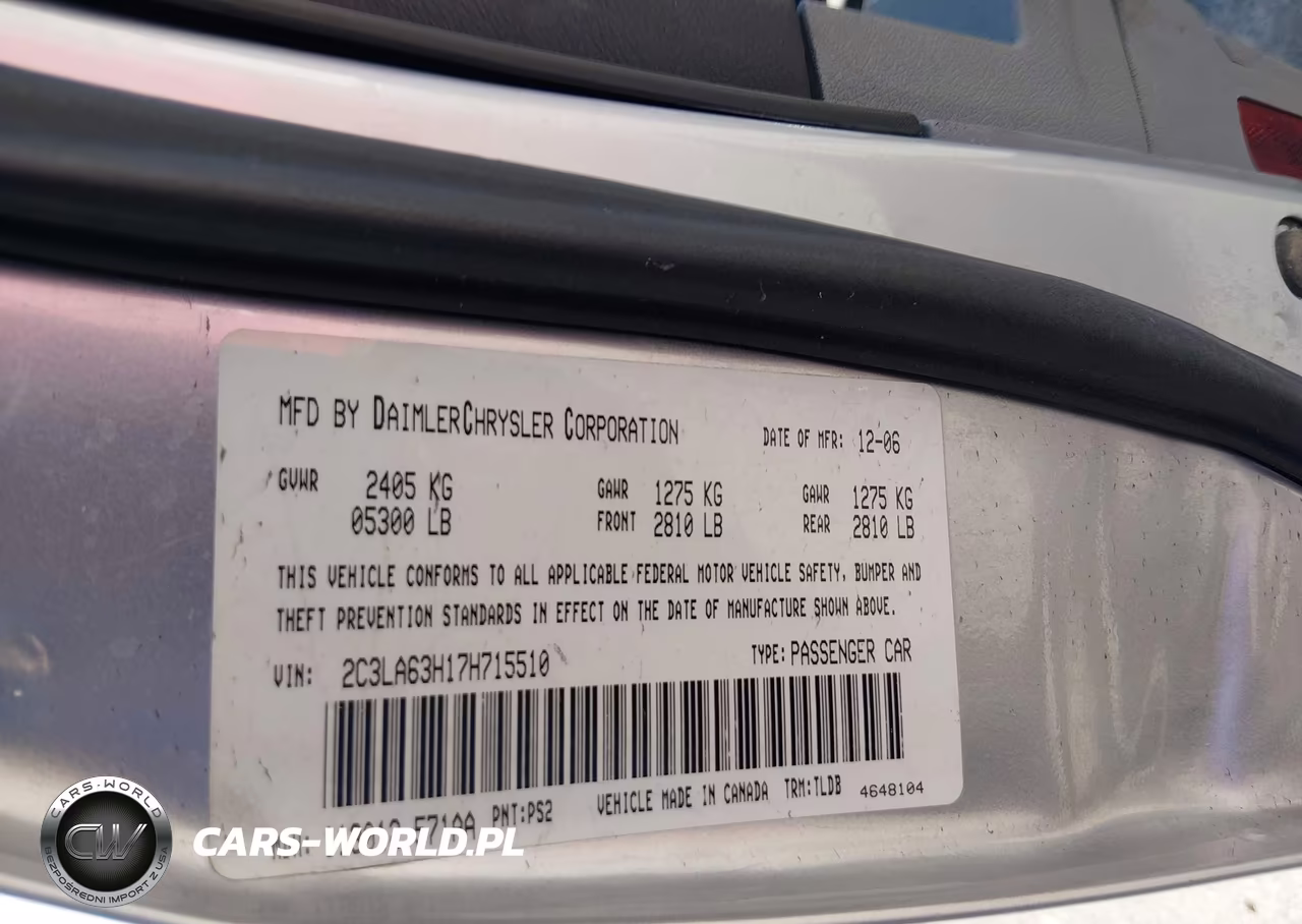 2007 Chrysler 300C VIN:2C3LA63H17H715510 - 9