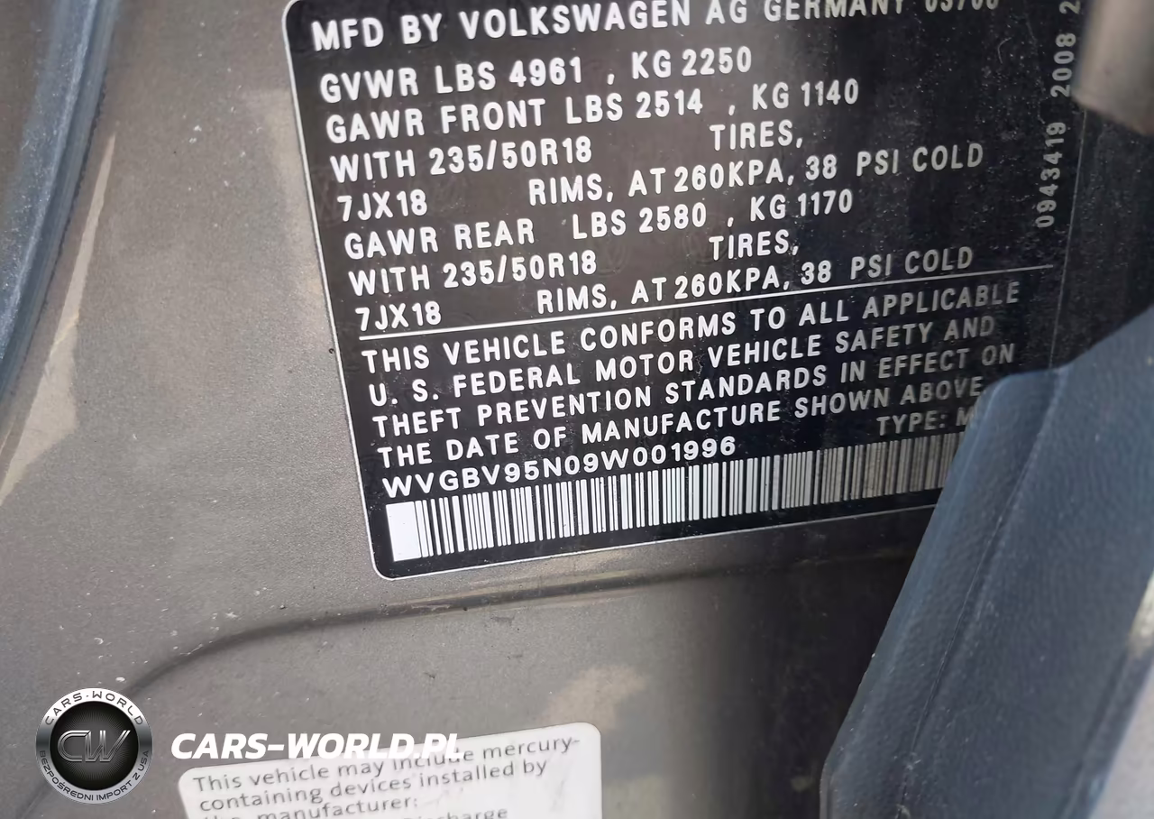 2009 Volkswagen Tiguan Se-Sel VIN:WVGBV95N09W001996 - 9