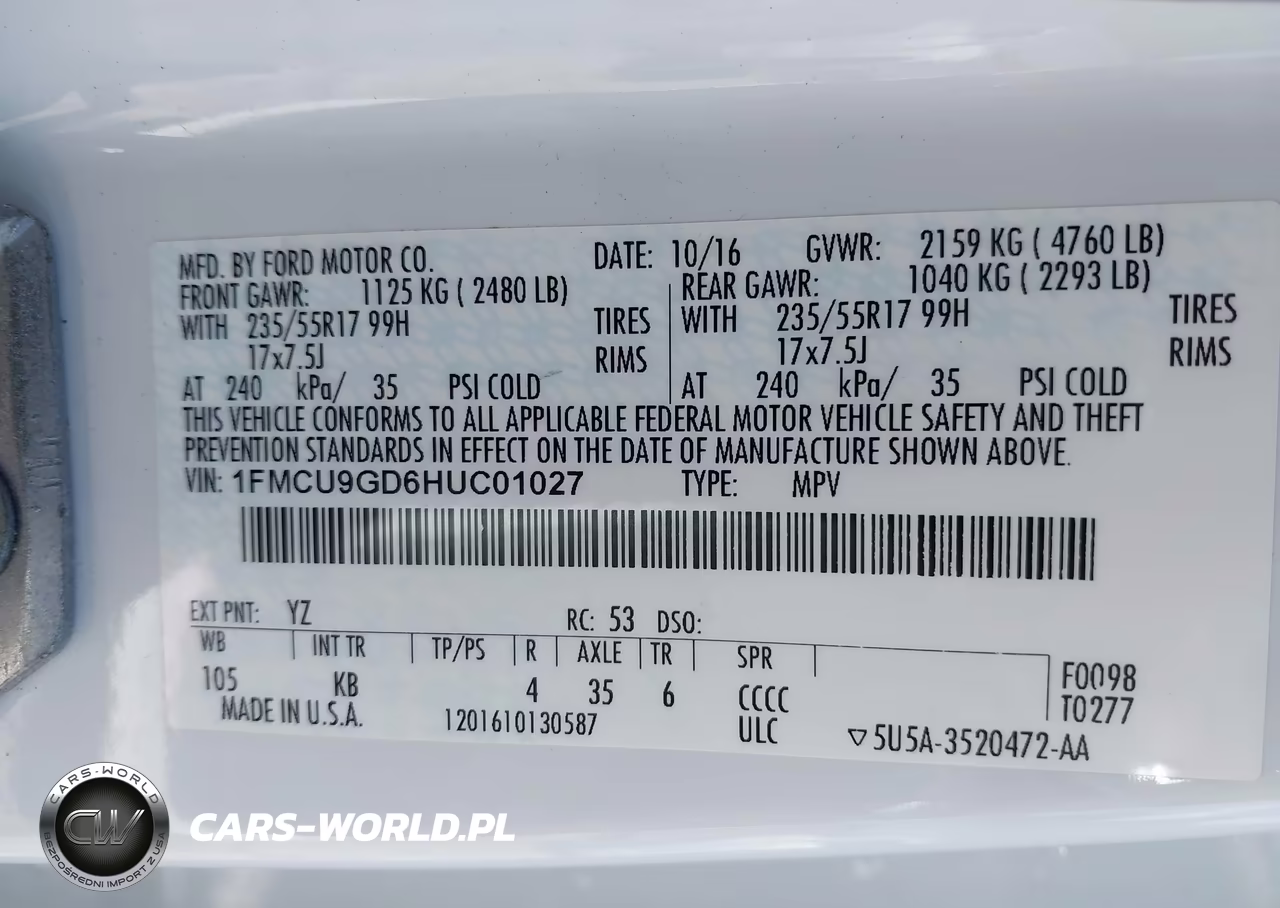 2017 Ford Escape Se VIN:1FMCU9GD6HUC01027 - 9
