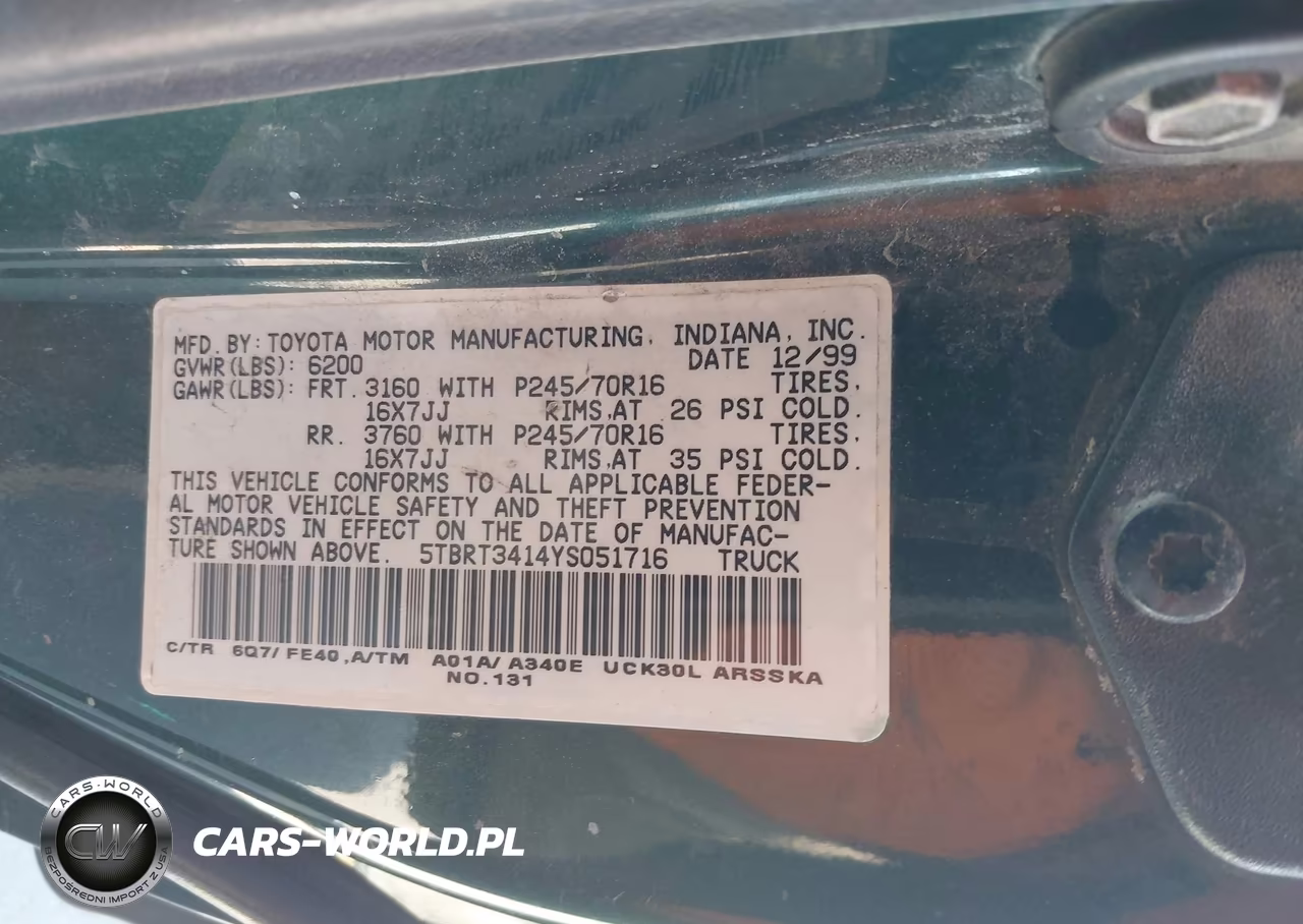 2000 Toyota Tundra Sr5 V8 VIN:5TBRT3414YS051716 - 9