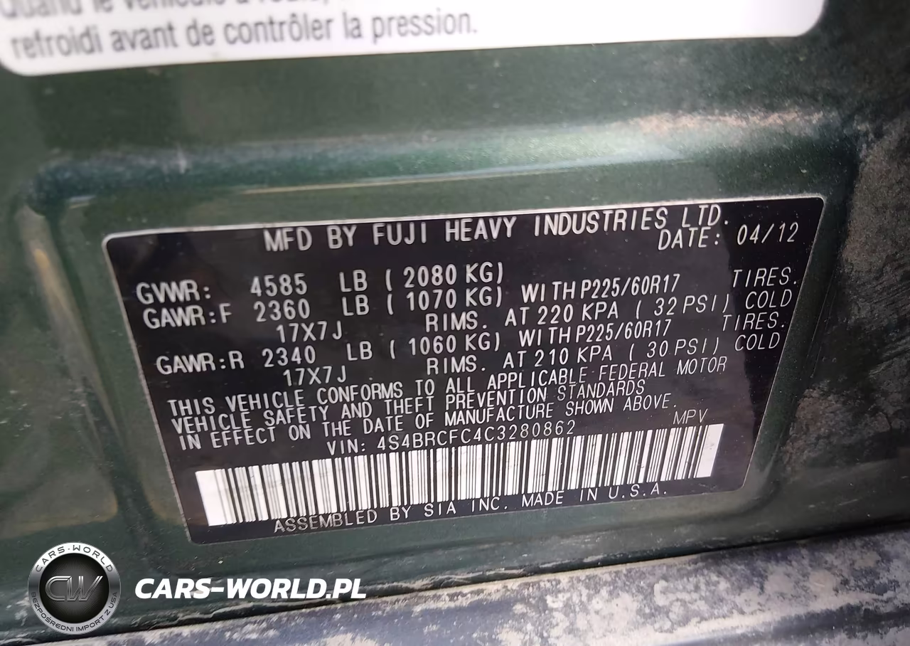 2012 Subaru Outback 2.5I Premium VIN:4S4BRCFC4C3280862 - 9