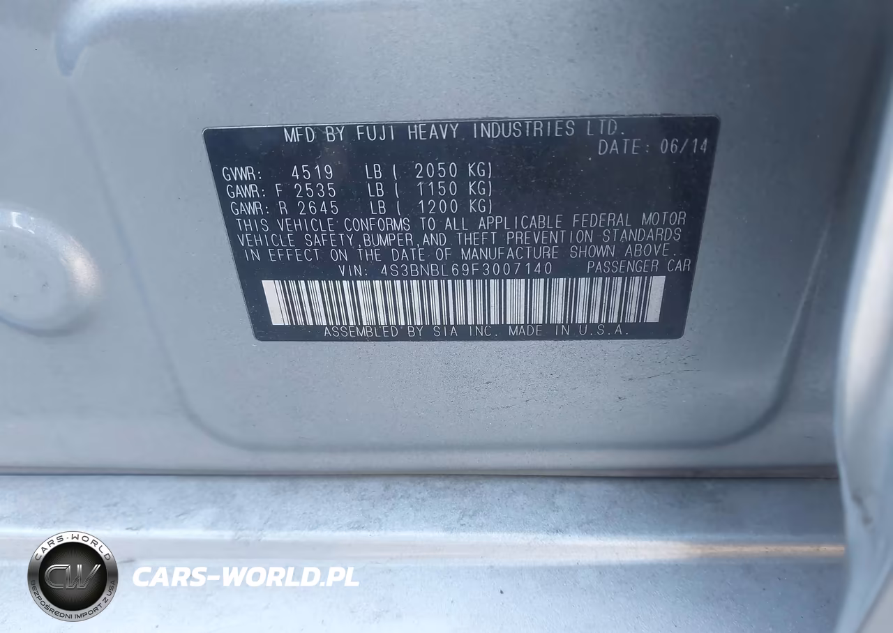 2015 Subaru Legacy 2.5I Limited VIN:4S3BNBL69F3007140 - 9