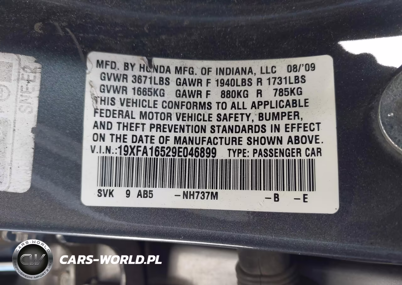 2009 Honda Civic Lx VIN:19XFA16529E046899 - 9