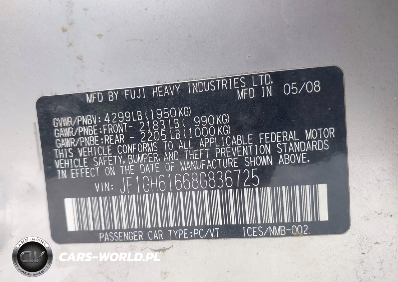 2008 Subaru Impreza Wagon (Natl) I VIN:JF1GH61668G836725 - 9