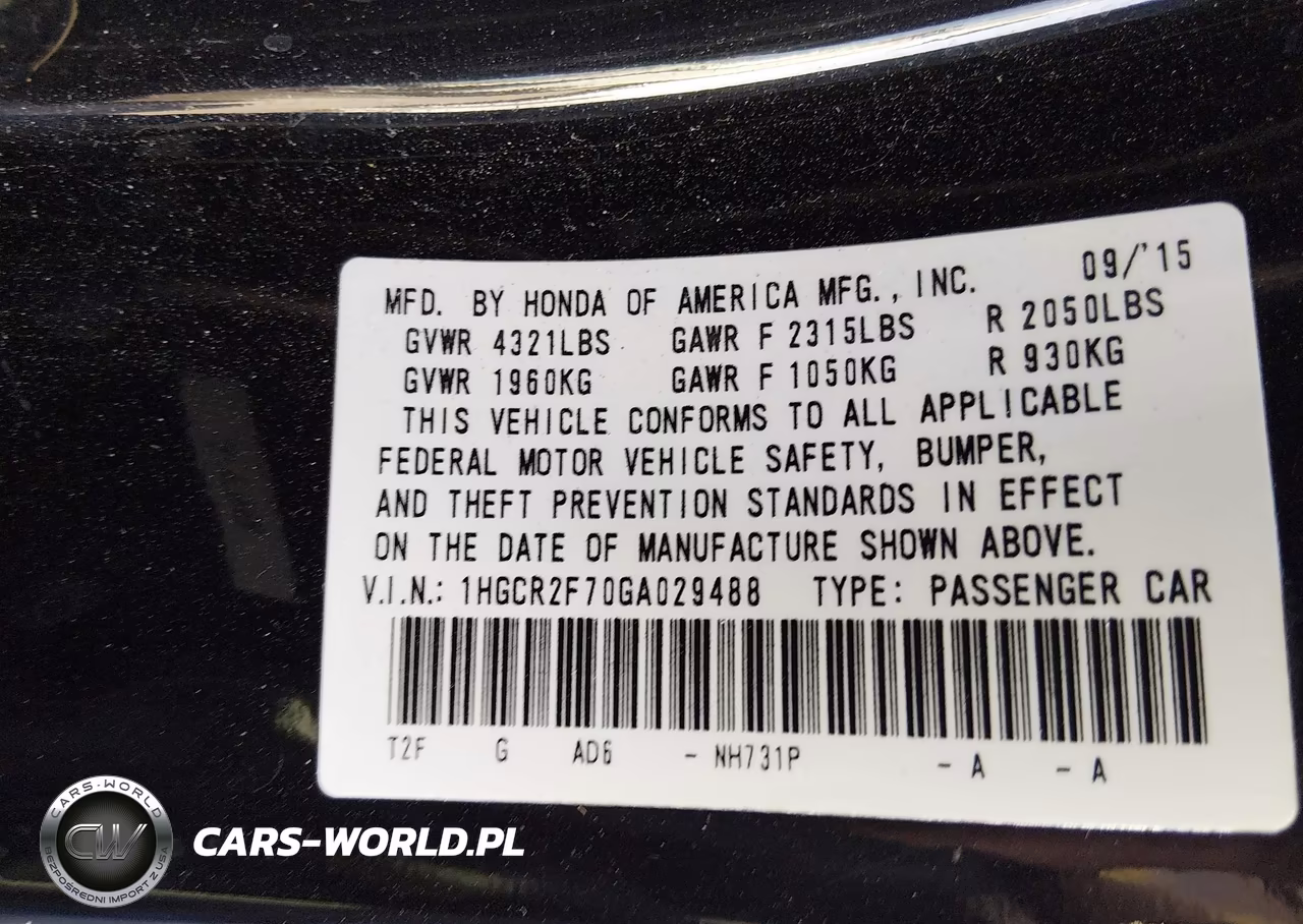2016 Honda Accord Ex VIN:1HGCR2F70GA029488 - 9