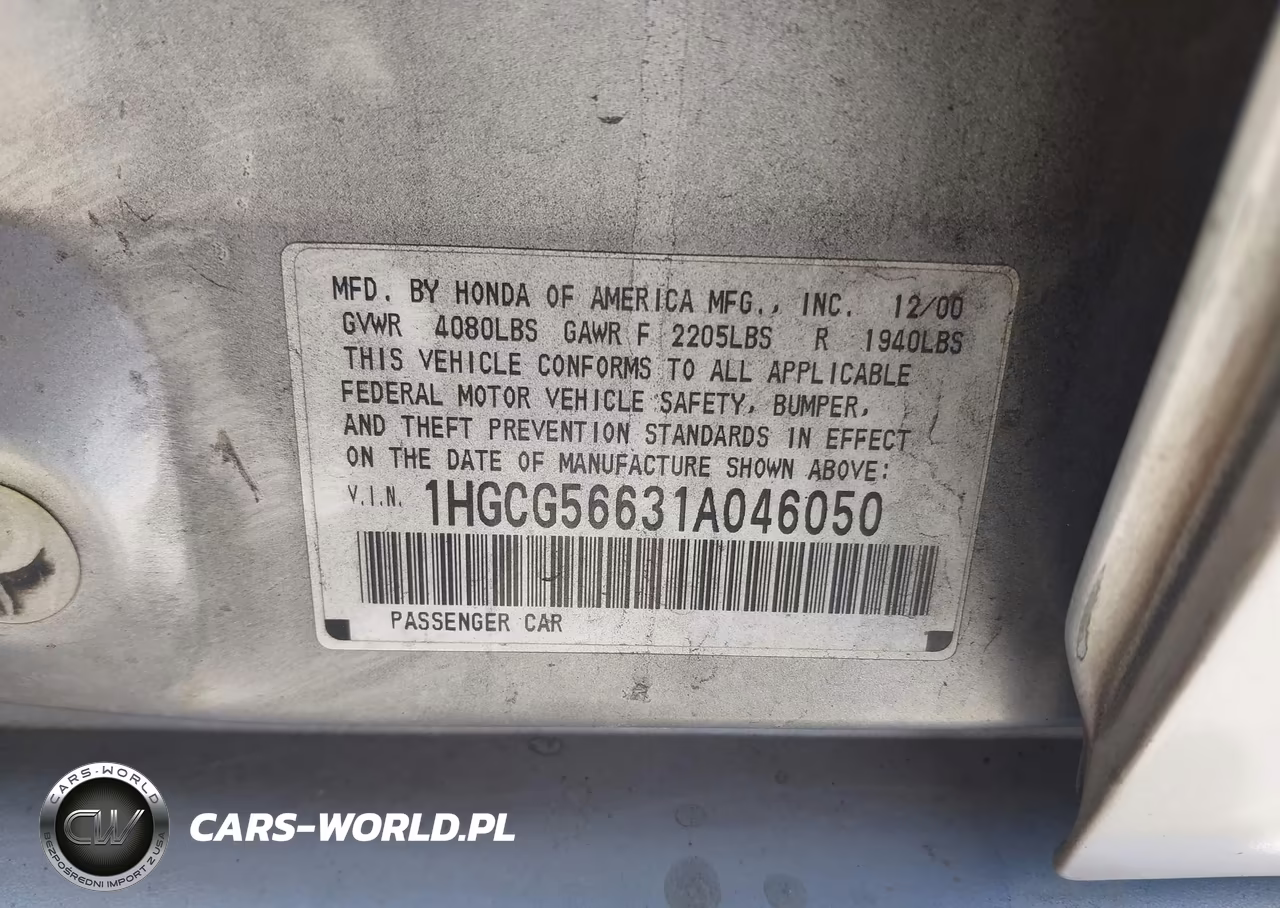 2001 Honda Accord 2.3 Ex VIN:1HGCG56631A046050 - 9