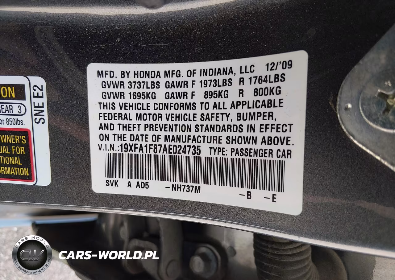 2010 Honda Civic Ex VIN:19XFA1F87AE024735 - 9