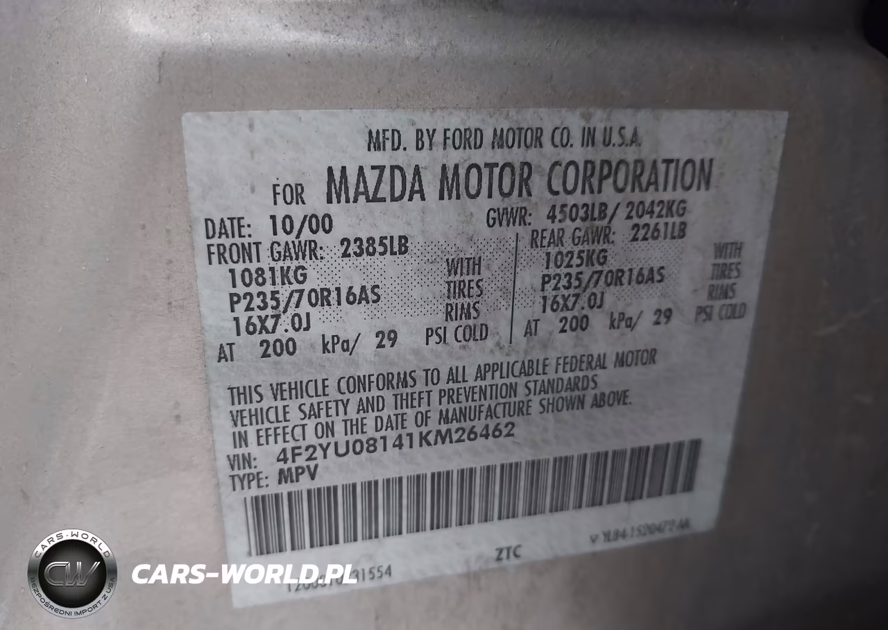 2001 Mazda Tribute Es V6-Lx V6 VIN:4F2YU08141KM26462 - 9