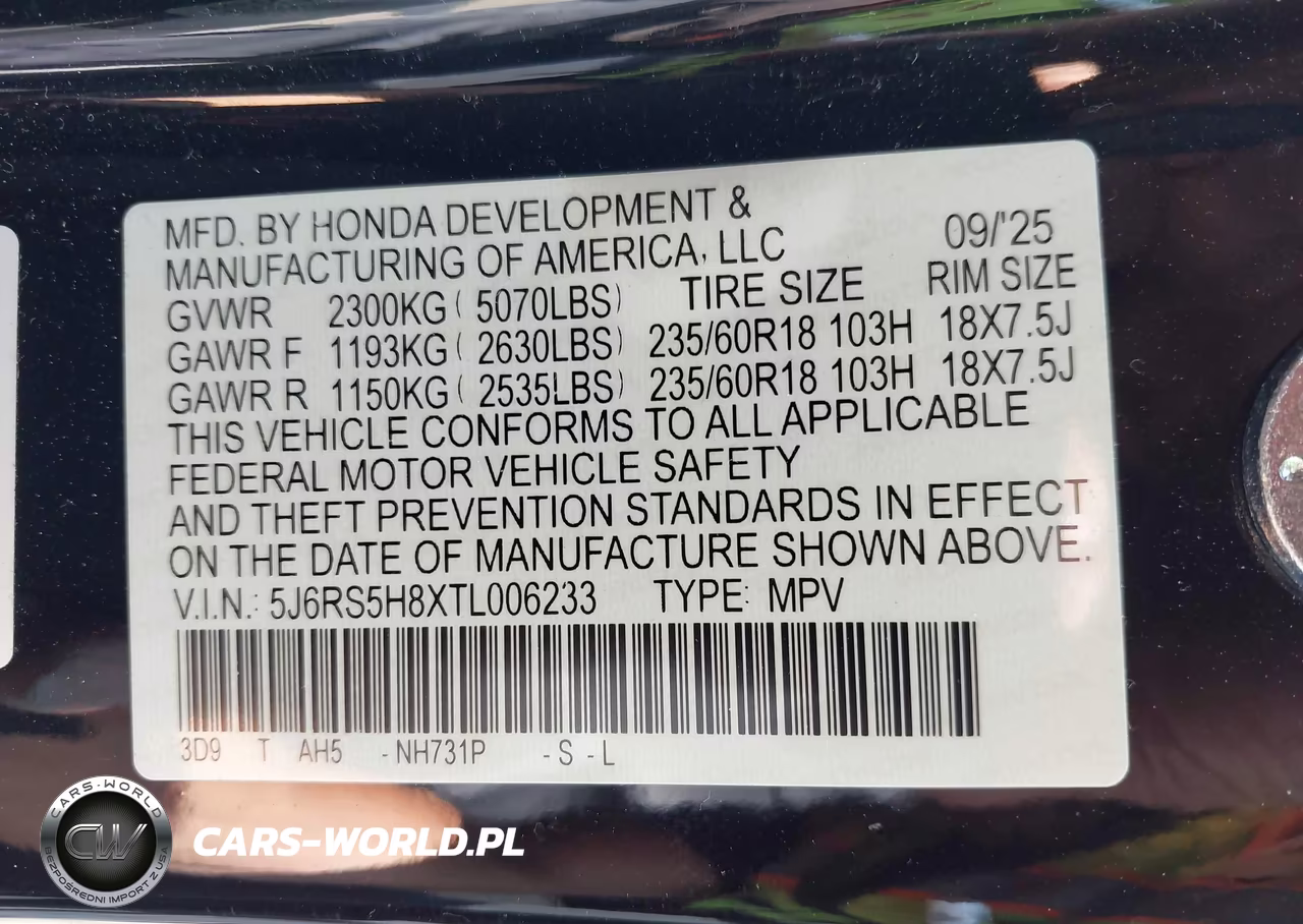 2026 Honda Cr-V Hybrid 2Wd Sport-L VIN:5J6RS5H8XTL006233 - 9