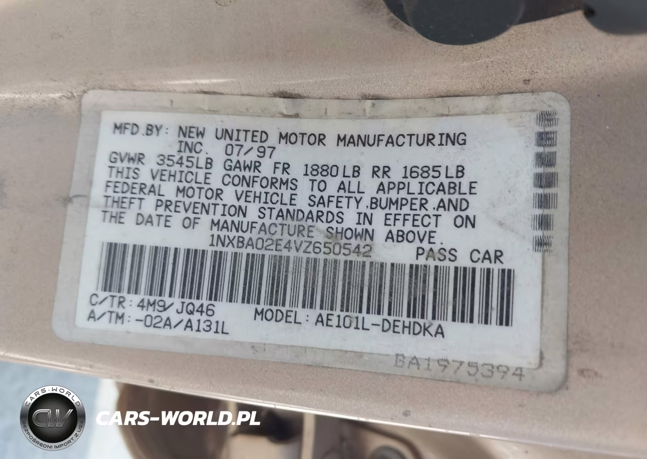 1997 Toyota Corolla Ce VIN:1NXBA02E4VZ650542 - 9
