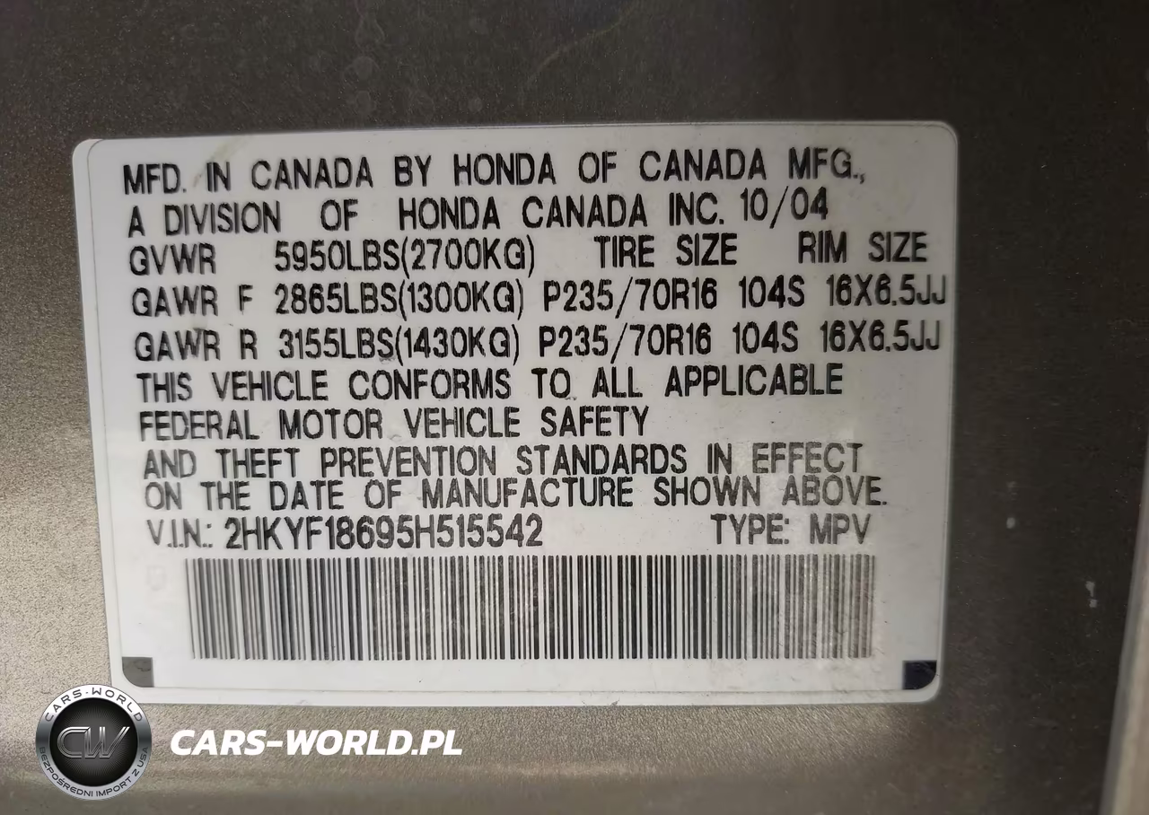 2005 Honda Pilot Ex-L VIN:2HKYF18695H515542 - 9