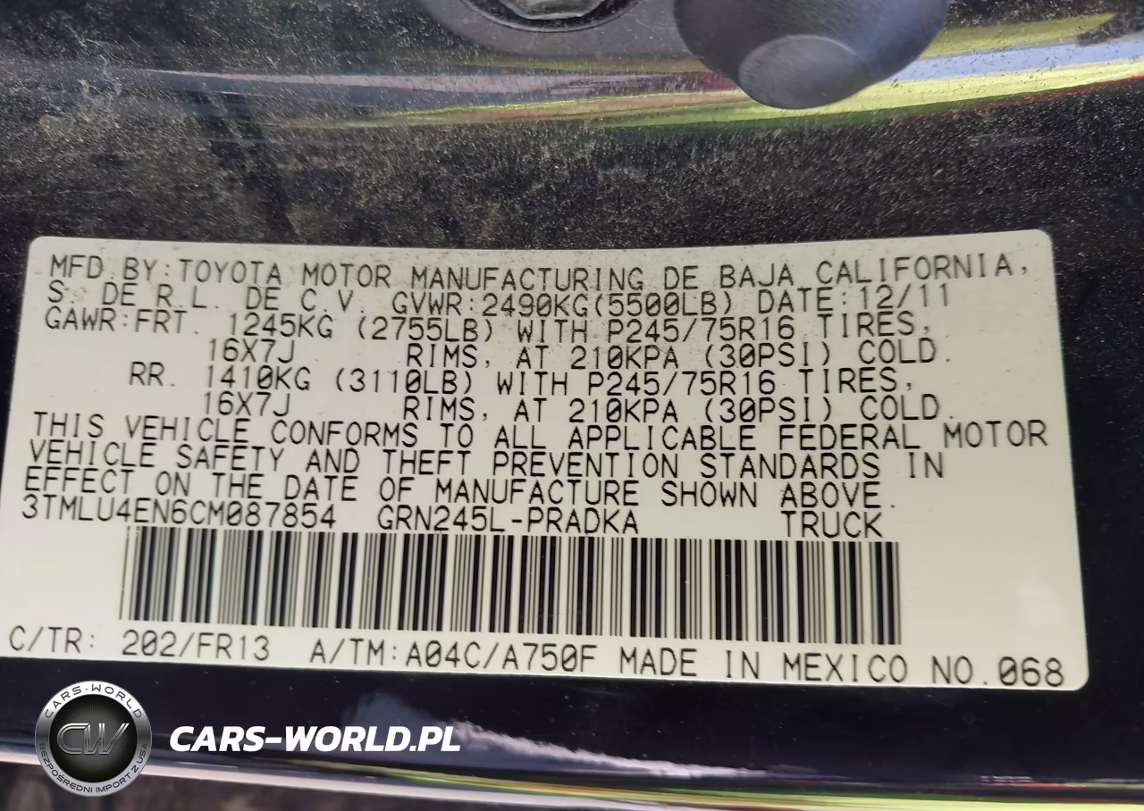 2012 Toyota Tacoma Base V6 VIN:3TMLU4EN6CM087854 - 9