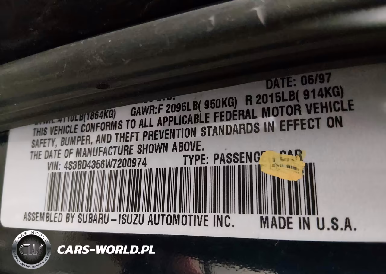 1998 Subaru Legacy L VIN:4S3BD4356W7200974 - 9