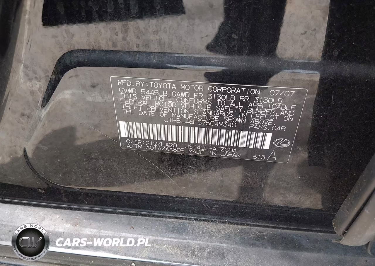 2007 Lexus Ls 460 VIN:JTHBL46F575049340 - 9