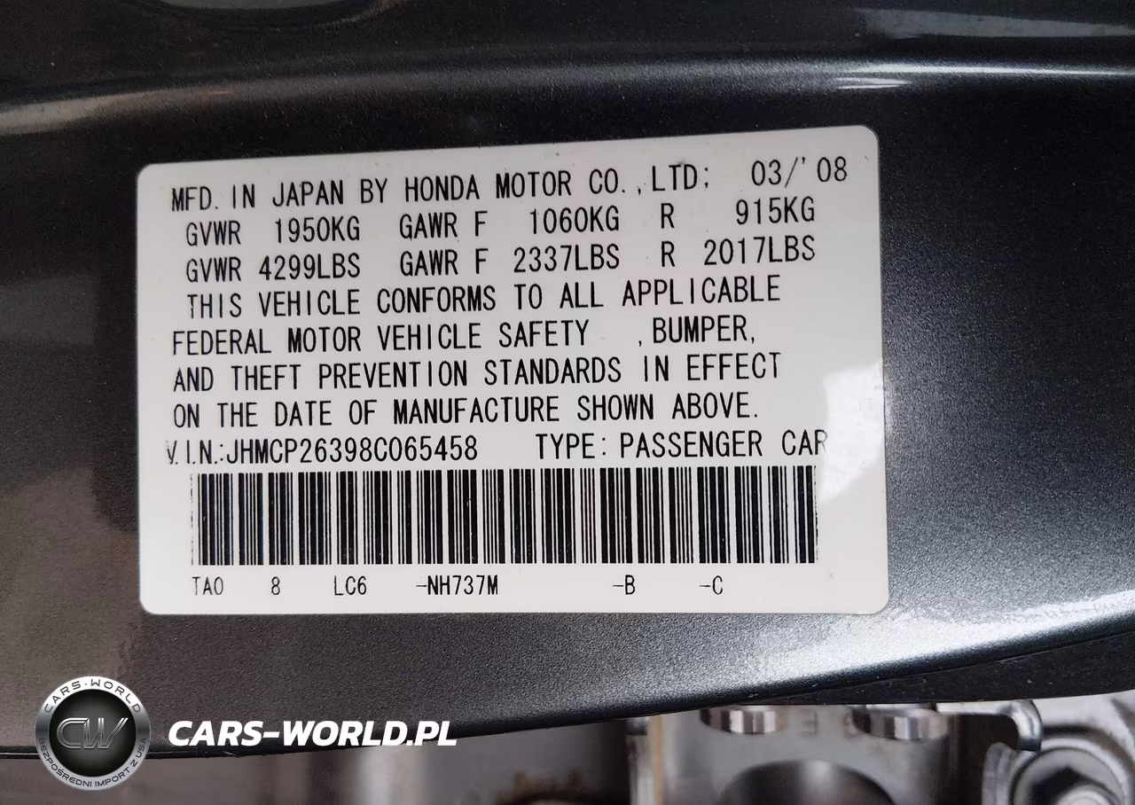 2008 Honda Accord 2.4 Lx VIN:JHMCP26398C065458 - 9