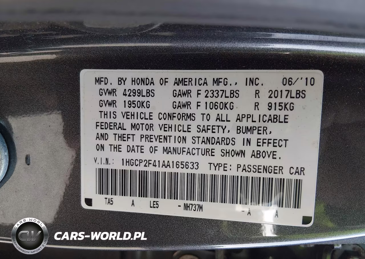 2010 Honda Accord 2.4 Lx-P VIN:1HGCP2F41AA165633 - 9