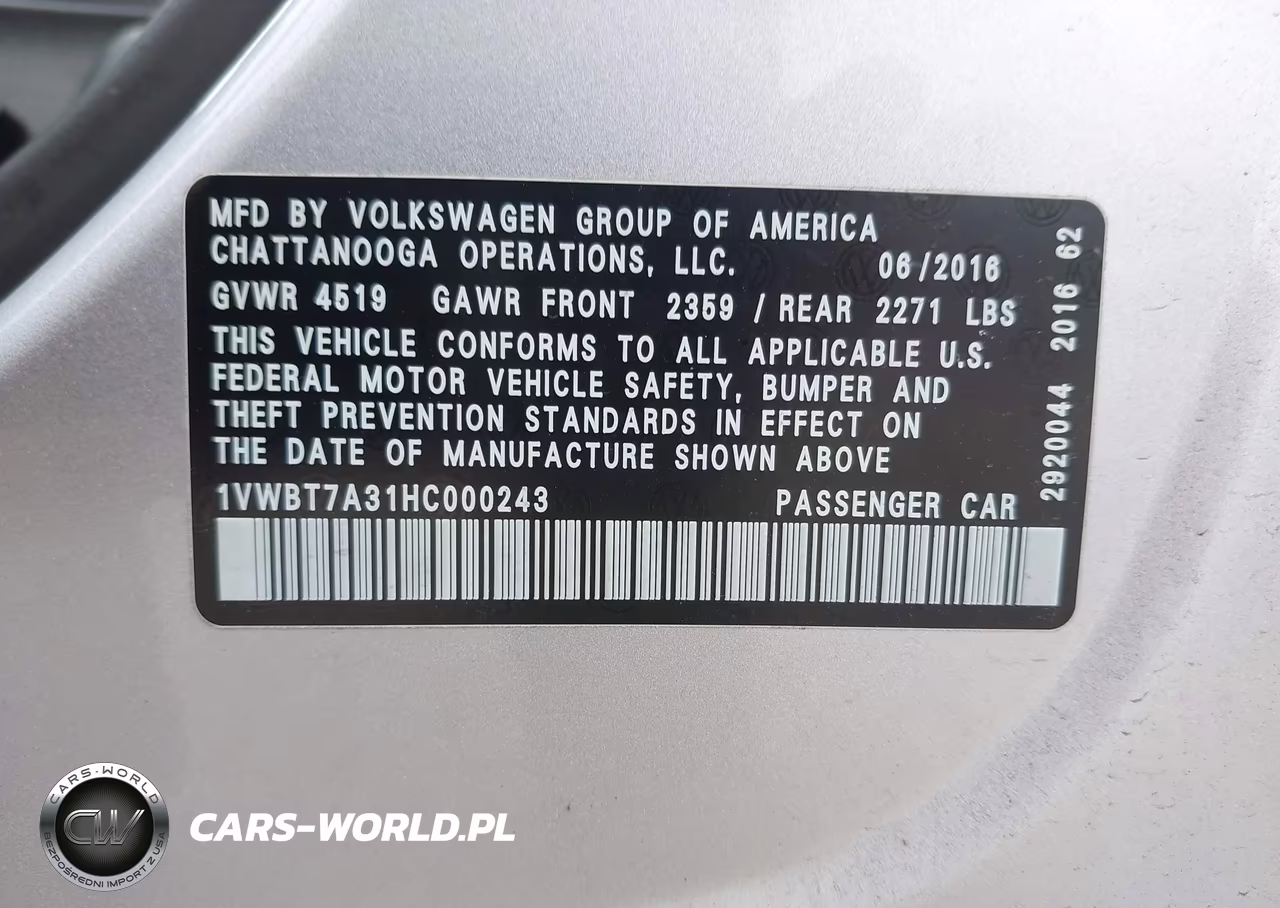 2017 Volkswagen Passat 1.8T Se VIN:1VWBT7A31HC000243 - 9