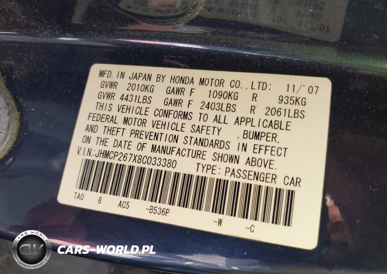 2008 Honda Accord 2.4 Ex VIN:JHMCP267X8C033380 - 9