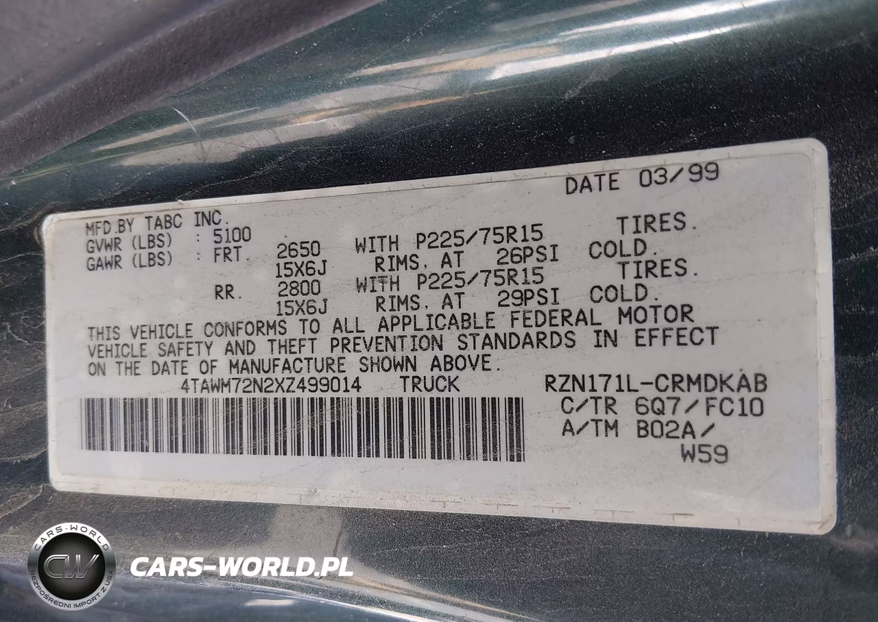 1999 Toyota Tacoma VIN:4TAWM72N2XZ499014 - 9