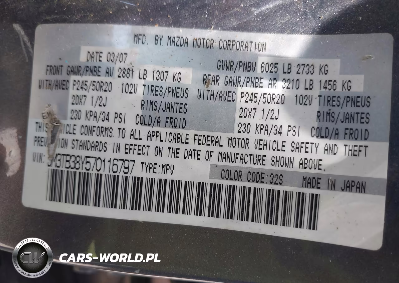 2007 Mazda Cx-9 Grand Touring VIN:JM3TB38Y570116797 - 9